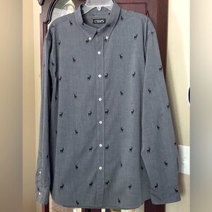 Chaps Men's Deer Pattern Charcoal Gray Long Sleeve Button Up Shirt Size XXL